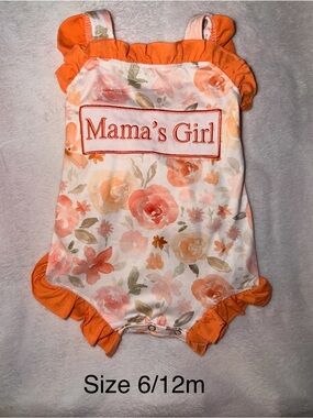 Mama's Girl Floral Baby Romper in Peach & Orange